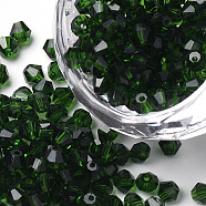 Imitation 5301 Bicone Beads, Transparent Glass Faceted Beads, Dark Green, 4x3mm, Hole: 1mm, about 720pcs/bag(GLAA-F026-A24)