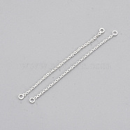 Brass Chain Links connectors, Silver Color Plated, 73~77x1x1mm, Hole: 1.6mm(KK-T044-03B-S)
