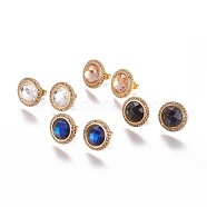 304 Stainless Steel Ear Studs, with Rhinestone, Golden, Mixed Color, 17.5x16x5.5mm, Pin: 0.8mm(STAS-I111-11)