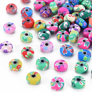 Handmade Polymer Clay Beads, Flat Round, Mixed Color, 6.5x3.5mm, Hole: 1.6mm(X-CLAY-N008-056A-01)
