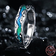925 Sterling Silver Wave Adjustable Ring with Enamel for Men Women, Silver, 5.5mm, US Size 8(18.1mm)(VALE-PW0001-040A)