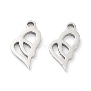 316 Surgical Stainless Steel Charms, Manual Polishing, Laser Cut, Heart Charms, Stainless Steel Color, 14.5x7x1mm, Hole: 1.6mm(STAS-Q314-13P)