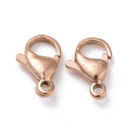 Ion Plating(IP) 304 Stainless Steel Lobster Claw Clasps, Parrot Trigger Clasps, Rose Gold, 13x8x4mm, Hole: 1.5mm(STAS-H353-E-02RG)