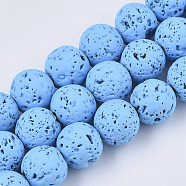 Spray Painted Natural Lava Rock Beads Strands, Round, Light Sky Blue, 6~7mm, Hole: 0.7mm, about 59~62pcs/Strand, 15.75 inch(40cm)(G-N0324-B-04)