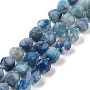 Natural Cherry Blossom Agate Beads Strands, Dyed & Heated, Polygon, Steel Blue, 14x14x12.5mm, Hole: 1.6mm, about 26pcs/strand, 16.34''(41.5cm)(G-NH0010-J02-01B)
