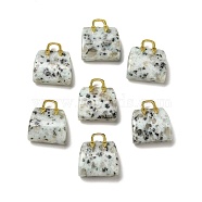 Natural Sesame Jasper Brass Pendants, Handbag Charms, Golden, 27.5x26x12mm, Hole: 6.3x5mm(KK-E274-01G-23)