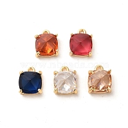 Glass Charms, with Brass Findings, Square Charm, Real 18K Gold Plated, 9x7x5mm, Hole: 1mm(KK-P260-05G)