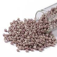 TOHO Round Seed Beads, Japanese Seed Beads, (1201) Opaque Beige Pink Marbled, 8/0, 3mm, Hole: 1mm, about 222pcs/10g(X-SEED-TR08-1201)