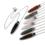 Natural Mixed Stone Bullet Shaped Perfume Bottle Pendant Necklaces, 304 & 201 Stainless Steel Cable Chain Necklaces for Women, Stainless Steel Color, 18.70 inch(47.5cm)(G-B089-02P)