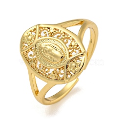 Oval with Virgin Mary Brass Open Cuff Rings for Women, Real 18K Gold Plated, 15.5mm, Adjustable(RJEW-Z050-08G)