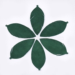 Eco-Friendly Sheepskin Leather Big Pendants, Leaf, Dark Green, 97x45x1.5mm, Hole: 1.4mm(X-FIND-S301-12B)