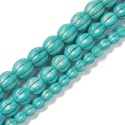Synthetic Howlite Beads Strands, Dyed, Pumpkin, Dark Turquoise, 8~13x7.5~12.5mm, Hole: 1.4~1.6mm, about 32~67pcs/strand, 15.94''~16.42''(40.5~41.7cm), 6~17 strands/500g(G-A211-16)