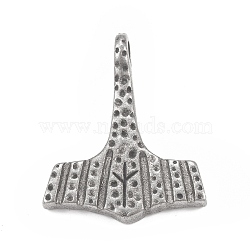 304 Stainless Steel Pendants, Thor's Hammer Charm, Antique Silver, 33x26.5x7mm, Hole: 4.5mm(STAS-G303-16AS)