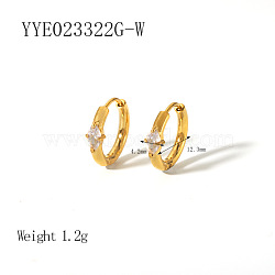 Elegant 304 Stainless Steel Hoop Earrings, with Cubic Zirconia, Real 18K Gold Plated, 12.3x4.2mm(QA3505-4)