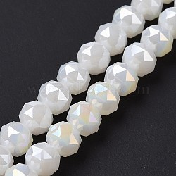Electroplate Opaque Glass Beads Strands, AB Color Plated, Faceted, Round, White, 8x7.5mm, Hole: 1.5mm, about 71~72pcs/strand, 20.87''(53cm)(EGLA-H101-01F)