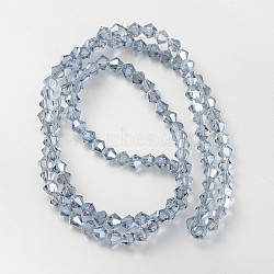 Faceted Bicone Glass Beads Strands, Light Sky Blue, 4x4mm, Hole: 1mm, about 92~96pcs/strand, 13.78~14.37 inch(X-EGLA-P017-4mm-13)