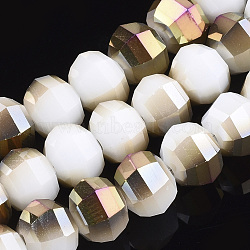 Half Plated Opaque Solid Color Glass Beads Strands, Faceted, Round, Goldenrod, 8x7mm, Hole: 1.2mm, about 72pcs/strand, 18.5 inch(EGLA-S174-15D)