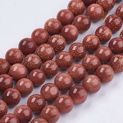Synthetic Goldstone Bead Strands, Round, 6mm, Hole: 1mm, about 63pcs/strand, 14.9 inch(X-G-R193-04-6mm)