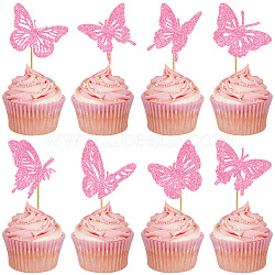 Paper & Glitter Sequins Cake Toppers with Bamboo Stick, Cake Insert Cards, for Cake Decoration, Butterfly, 65.3~70x57~70mm, 24pcs/set(DIY-WH20087-005)