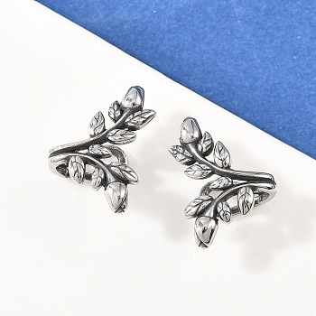 Leaf 316 Stainless Steel Non- Piercing Cartilage Earrings, Clip on Nose Rings, Antique Silver, 17.5x12.5x7.5mm