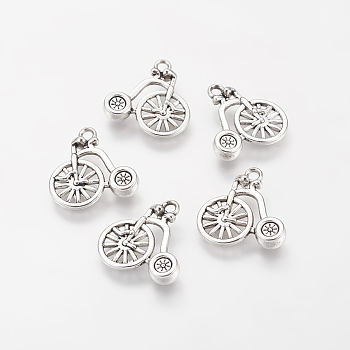 Tibetan Style Alloy Pendants, Cadmium Free & Nickel Free & Lead Free, Bicycle/Penny Farthing, Antique Silver, 17x18x3mm, Hole: 1.5mm