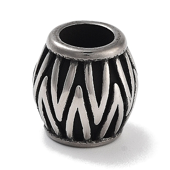 Retro 304 Stainless Steel European Beads, Large Hole Beads, Barrel, Antique Silver, 11x11mm, Hole: 5.5mm