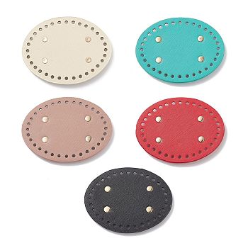 PandaHall Elite 5Pcs 5 Colors PU Leather Oval Bag Bottom, for Knitting Bag, Women Bags Handmade DIY Accessories, Mixed Color, 12.5x9.5x1.1cm, Hole: 5mm, 1pc/color