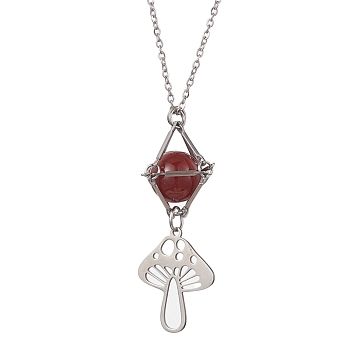 Natural Carnelian Interchangeable Holder Pendant Necklace for Women, with Mushroom Pendants, 17.64 inch(44.8cm)