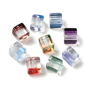 Two Tone Transparent Glass Beads, Cube, Mixed Color, 6x6x7mm, Hole: 1.4mm, about 500pcs/bag