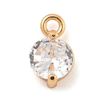 Flat Round Brass Micro Pave Cubic Zirconia Charms, Light Gold, Clear, 8.5x5x3.5mm, Hole: 1.2mm