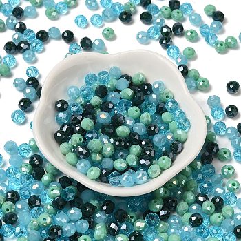 Glass Beads, Faceted, Rondelle, Steel Blue, 6x5mm, Hole: 1mm, about 280pcs/60g
