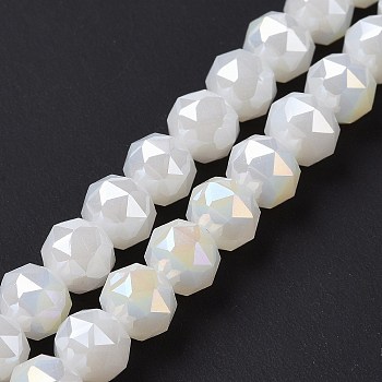 Electroplate Opaque Glass Beads Strands, AB Color Plated, Faceted, Round, White, 8x7.5mm, Hole: 1.5mm, about 71~72pcs/strand, 20.87''(53cm)