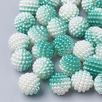 Imitation Pearl Acrylic Beads, Berry Beads, Combined Beads, Rainbow Gradient Mermaid Pearl Beads, Round, Medium Turquoise, 12mm, Hole: 1mm, about 200pcs/bag