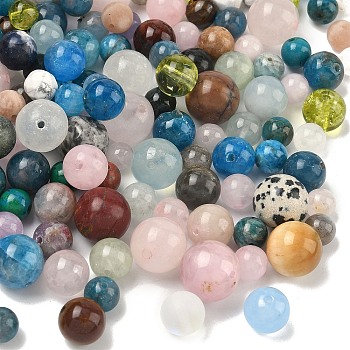 Natural & Synthetic Mixed Gemstone Beads, Smooth Round Beads, Mixed Dyed and Undyed, 6~12mm, Hole: 1~1.4mm