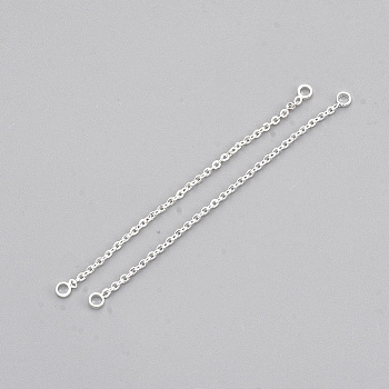 Brass Chain Links connectors, Silver Color Plated, 73~77x1x1mm, Hole: 1.6mm