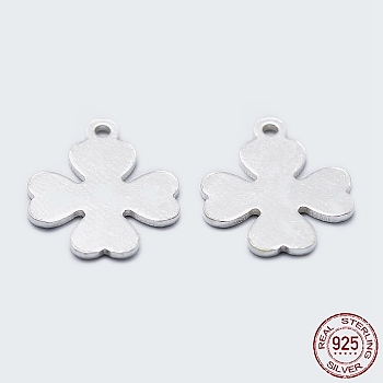 925 Sterling Silver Charms, Clover, with S925 Stamp, Silver, 12x10x0.8mm, Hole: 1mm
