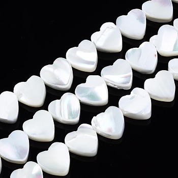 Natural Trochid Shell/Trochus Shell Beads Strands, Bleach, Heart, White, 8x8x2.5mm, Hole: 0.8mm, about 50~51pcs/strand, 15.55 inch~15.94 inch(39.5~40.5cm)