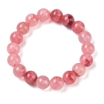 Natural Green Jade(Dyed) Round Beaded Stretch Bracelets, Red, Inner Diameter: 2 inch(5cm), 10mm