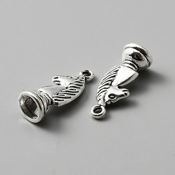 Tibetan Style Alloy Pendants, 3D Chess Piece Charms, Antique Silver, Knight, 21x8x8mm, Hole: 1.6mm