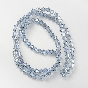 Faceted Bicone Glass Beads Strands, Light Sky Blue, 4x4mm, Hole: 1mm, about 92~96pcs/strand, 13.78~14.37 inch