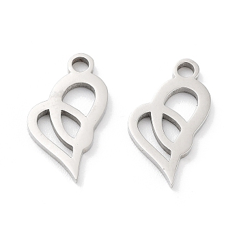316 Surgical Stainless Steel Charms, Manual Polishing, Laser Cut, Heart Charms, Stainless Steel Color, 14.5x7x1mm, Hole: 1.6mm
