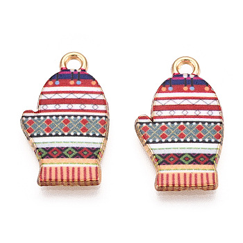 Winter Theme Alloy Printed Pendants, Cadmium Free & Nickel Free & Lead Free, Gloves, Colorful, 19.5x11.5x2.5mm, Hole: 1.8mm