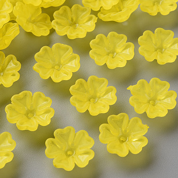 Transparent Frosted Acrylic Bead Caps, 5-Petal, Flower, Yellow, 16.5x6mm, Hole: 1.6mm, about 959pcs/500g