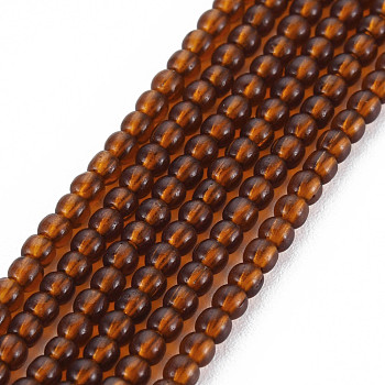 Glass Beads Strands, Round, Saddle Brown, 2mm, Hole: 0.6mm, about 185~206pcs/strand, 14.37~14.76 inch(36.5~37.5cm)