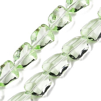 Electroplate Glass Beads Strands, Faceted, Stone, Lime Green, 15.5~16x12x9mm, Hole: 1.4mm, about 39~40pcs/strand, 22.99~24.65 inch(58.4~62.6cm)