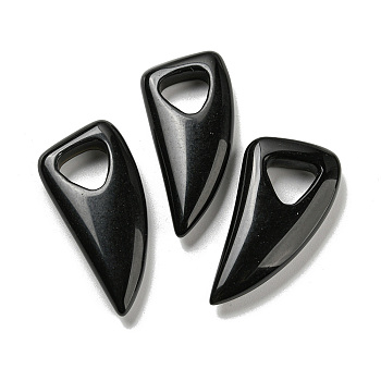 Natural Obsidian Pendants, Horn Charms, 41~43x20x7.5~8mm, Hole: 10.5~11mm