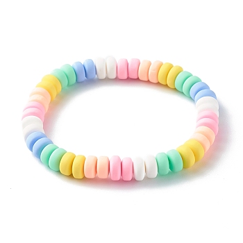 Handmade Polymer Clay Beads Stretch Bracelets for Kids, Colorful, Inner Diameter: 1-3/4 inch(4.5cm)