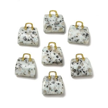 Natural Sesame Jasper Brass Pendants, Handbag Charms, Golden, 27.5x26x12mm, Hole: 6.3x5mm
