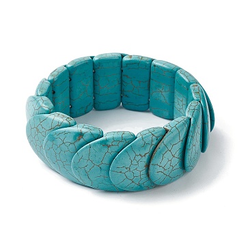 Synthetic Turquoise Beaded Stretch Bracelets, Tile Bracelet, Medium Turquoise, Inner Diameter: 2-1/4 inch(5.55cm)