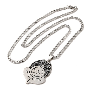 Yoga Theme 304 Stainless Steel Enamel Pendant Necklaces, Stainless Steel Color, 23.11 inch(58.7cm)